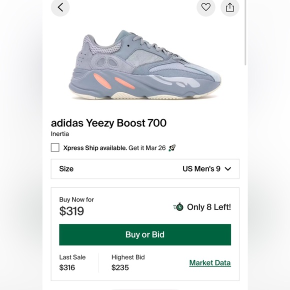 Adidas Yeezy Boost 700 V2 Inertia Men's size 9
